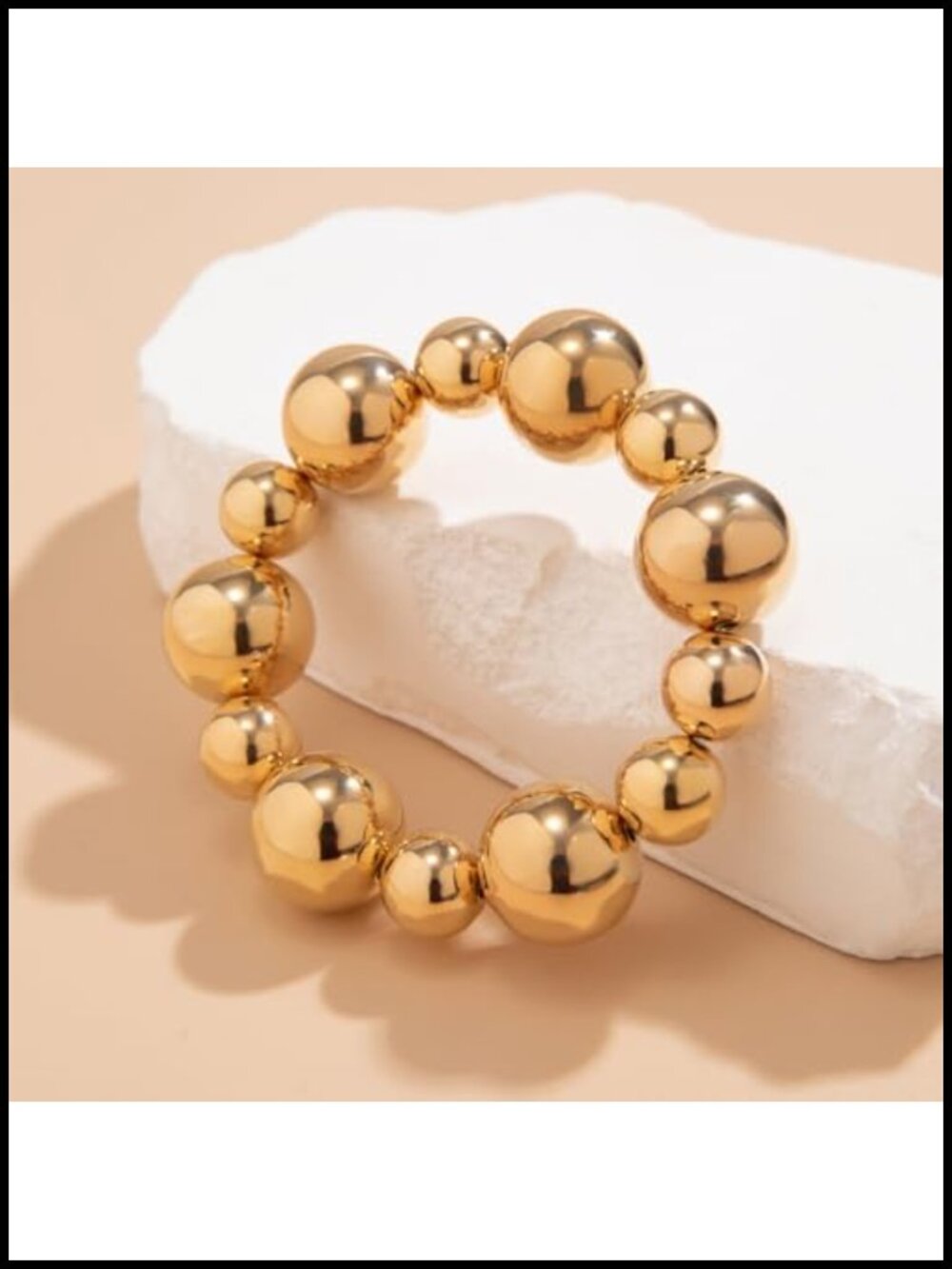 Chunky Silver Beaded Stretch Bracelet for Women - Vintage Elastic Ball Bead Two - Picture 5 of 6